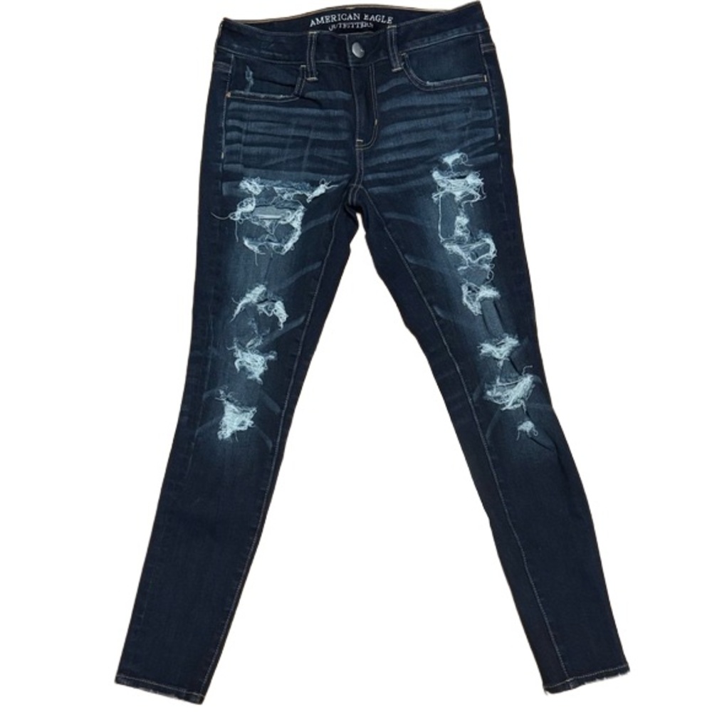 American Eagle Outfitters Dark Blue Distressed Skinny Jeans (Short Length)- NWOT